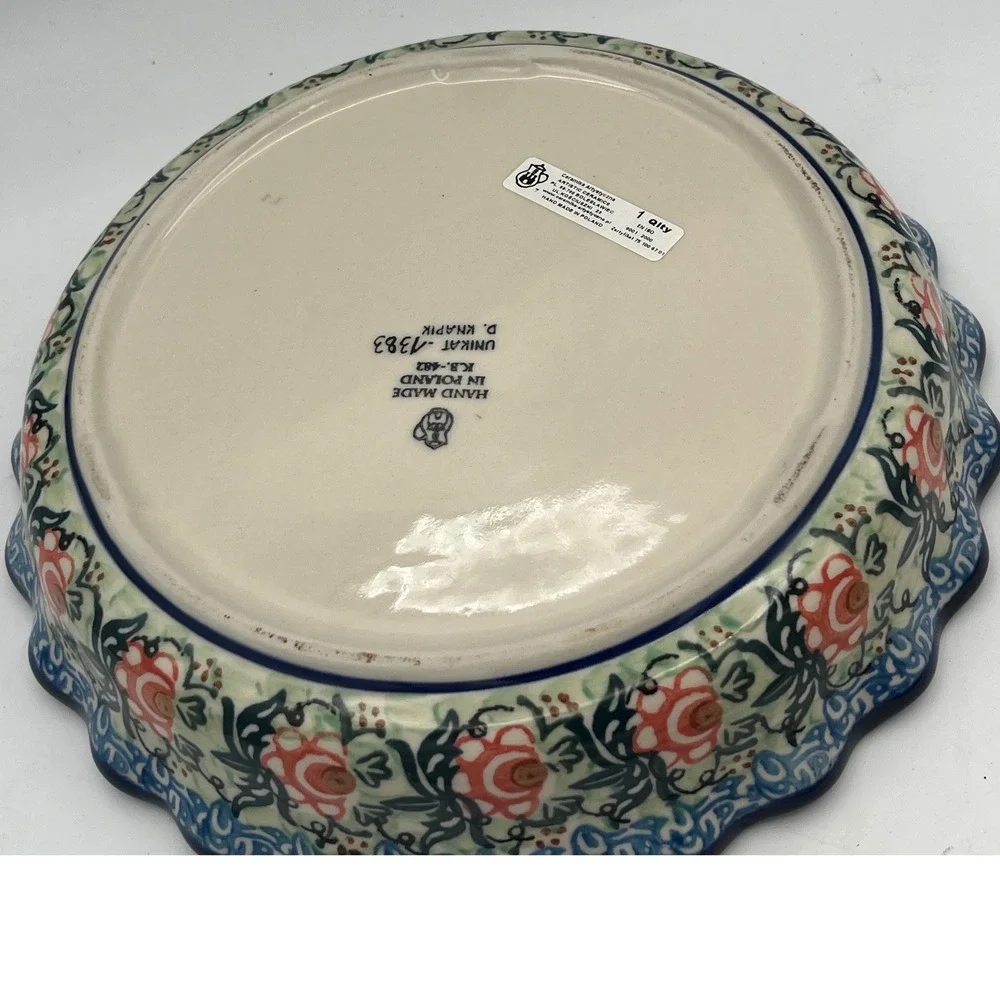 Vtg Polish Pottery Unikat 1383 Fluted Pie Plate Pan Danuta Knapik Ceramika 10